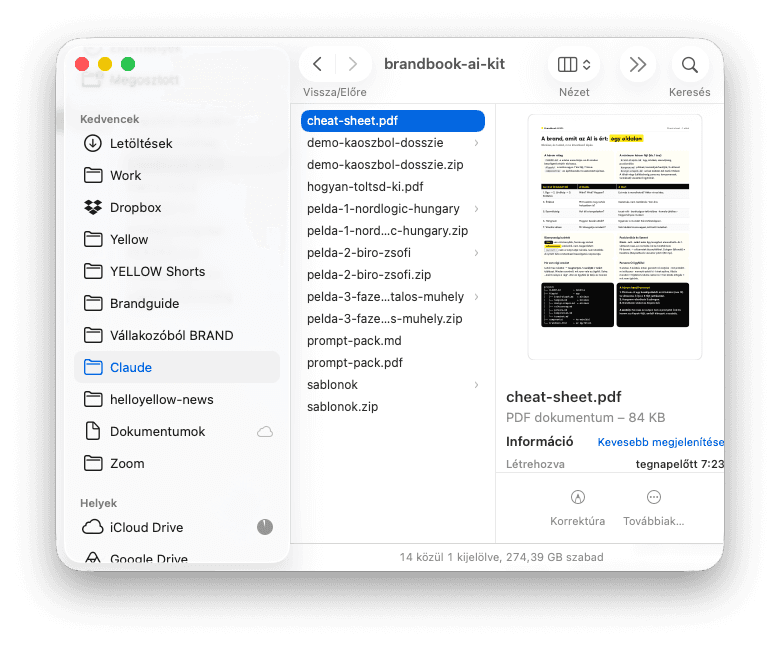 A Brandbook AI Kit tartalma a Finderben