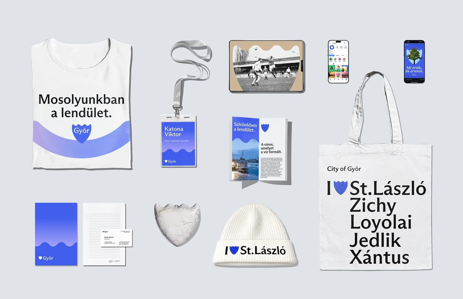 Merch: póló, nyakpánt, táska, sapka a Győr-logóval