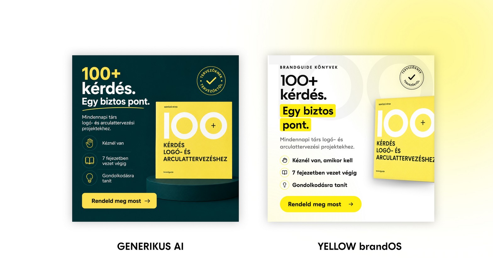 Generikus AI vs YELLOW brandOS - ugyanaz a feladat, két különböző output